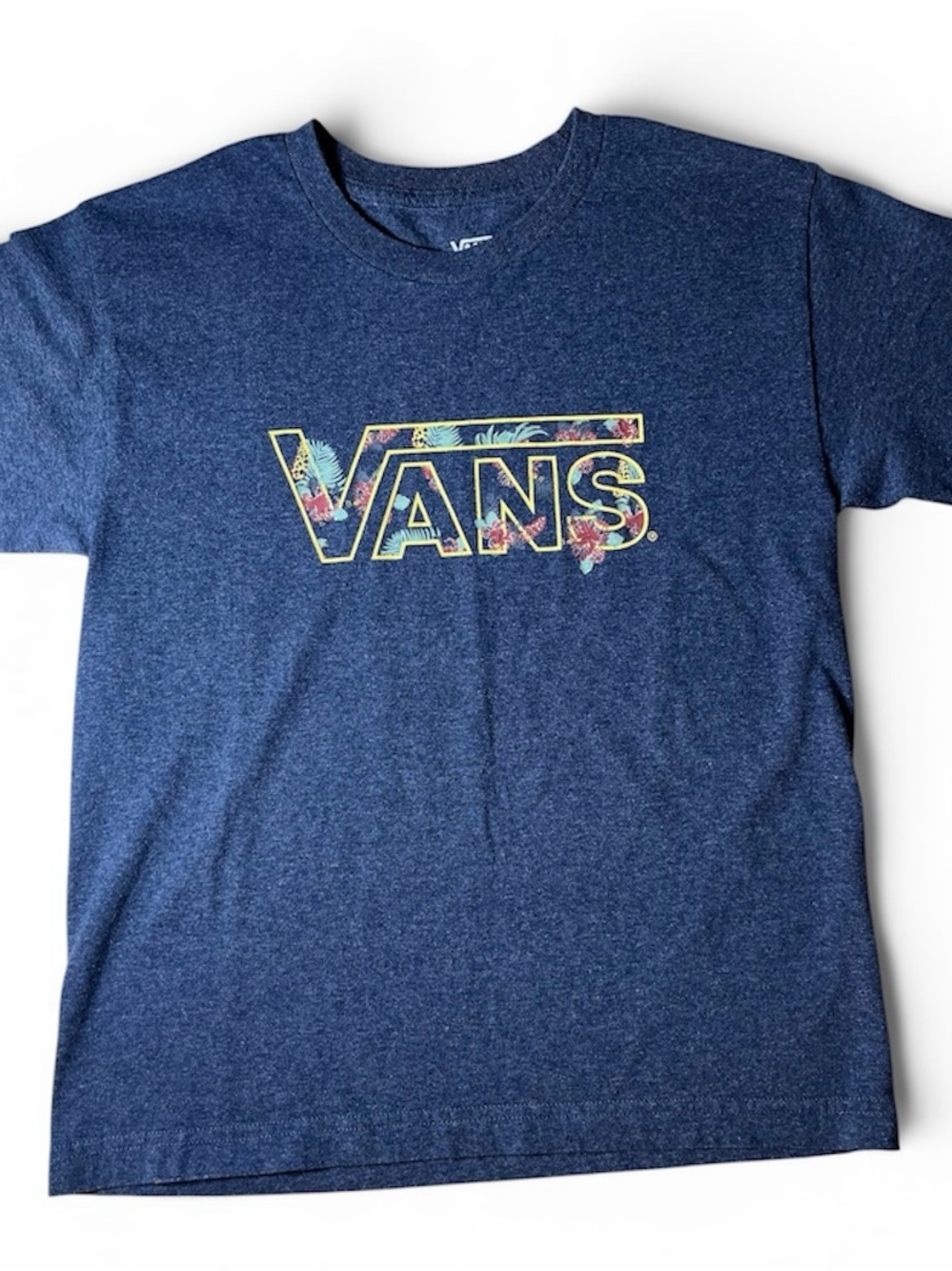 Vans Women’s Navy Graphic Logo Tee with Floral Fill (M)